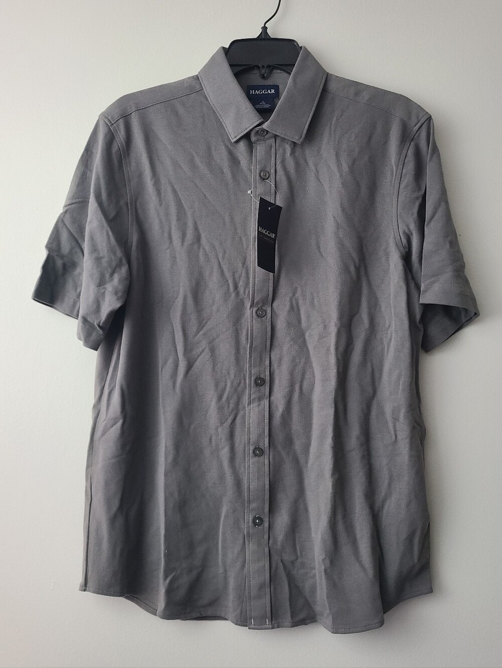 Haggar - Men's Short-Sleeve Casual Button Down Shirt in Gray Size Medium